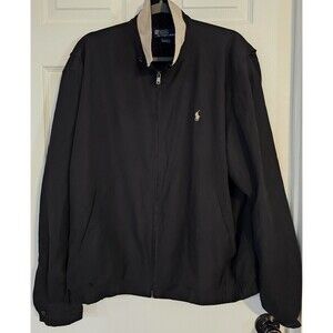 POLO RALPH LAUREN MENS LARGE FULL ZIP JACKET BLACK BEIGE POLO LOGO POLYESTER